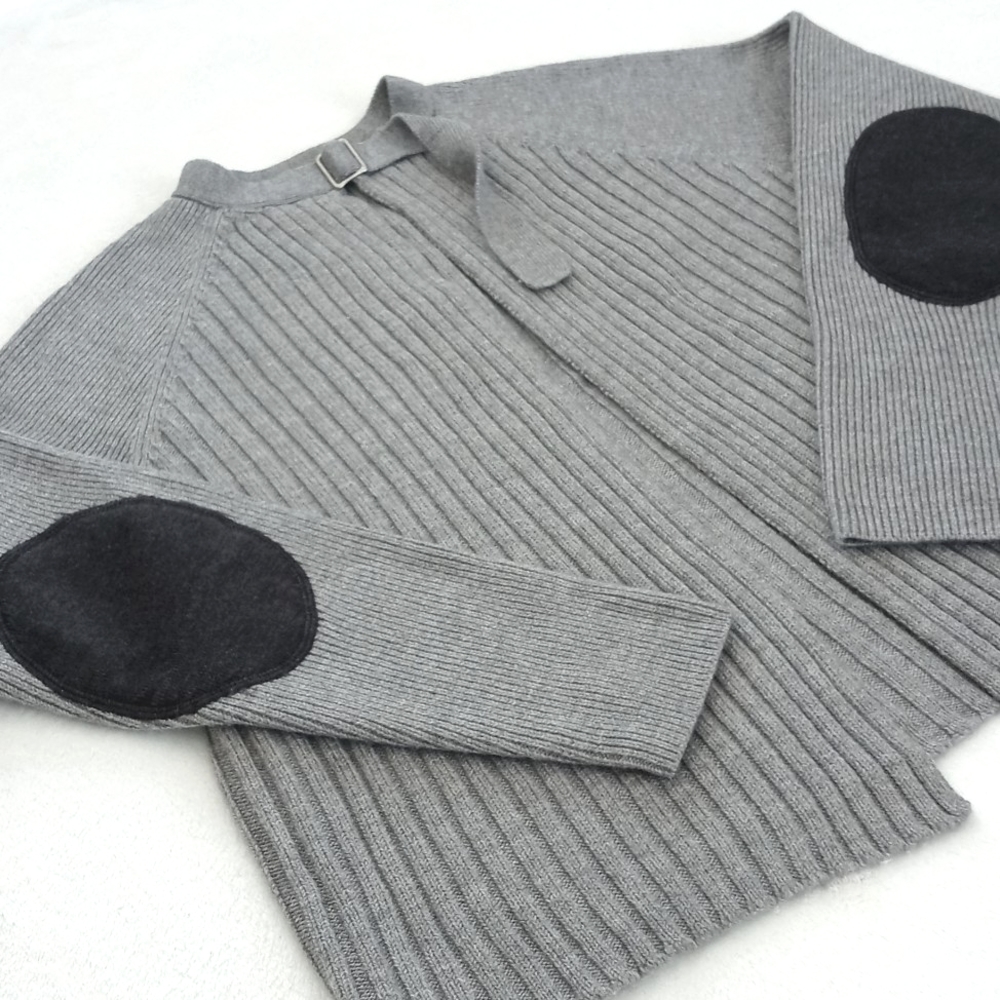 *Relisted* Be Women's Merino Wool Grey Open Cardigan Sweater Patch Elbow M - Picture 4 of 11